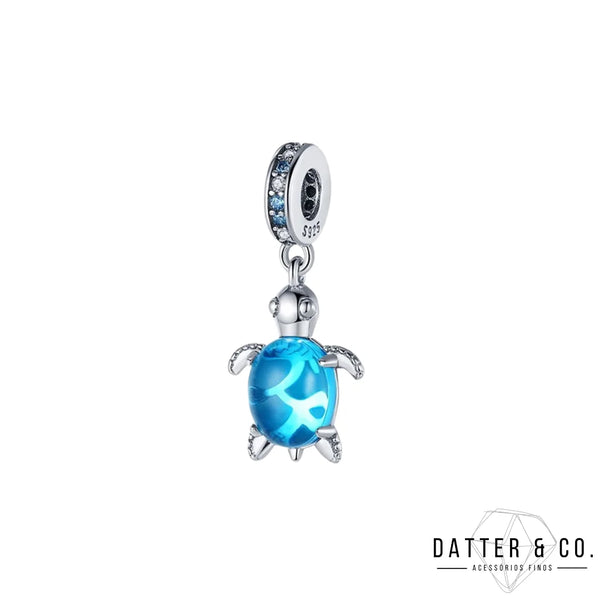 Berloque Tartaruga Cravejada Azul Tiffany - Prata de Lei 925