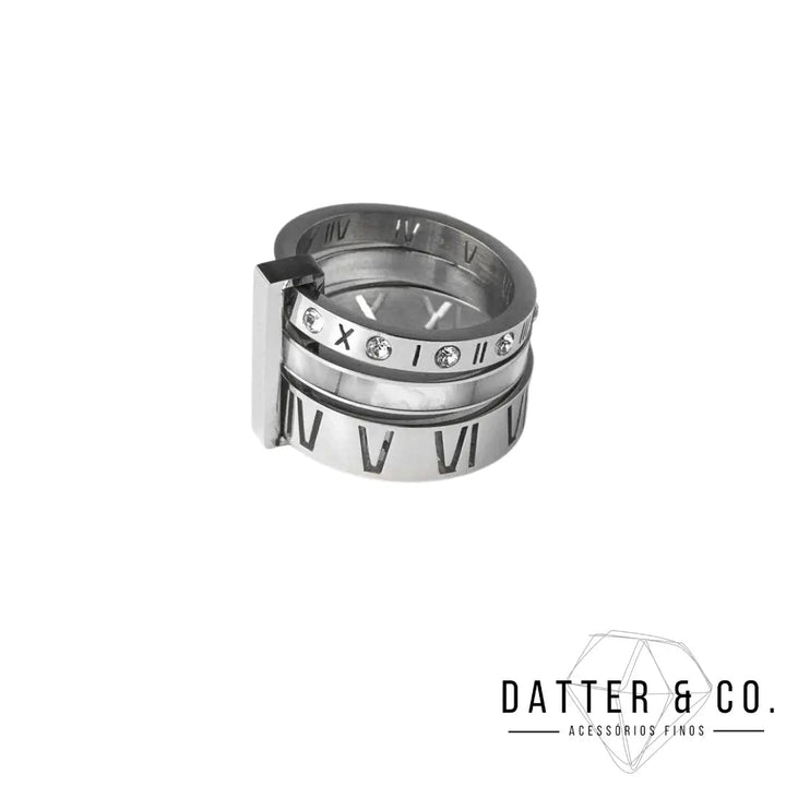 Anel Triplo Algarismos Romanos Luxo - Banhado em ouro 18k Datter Prata 10 